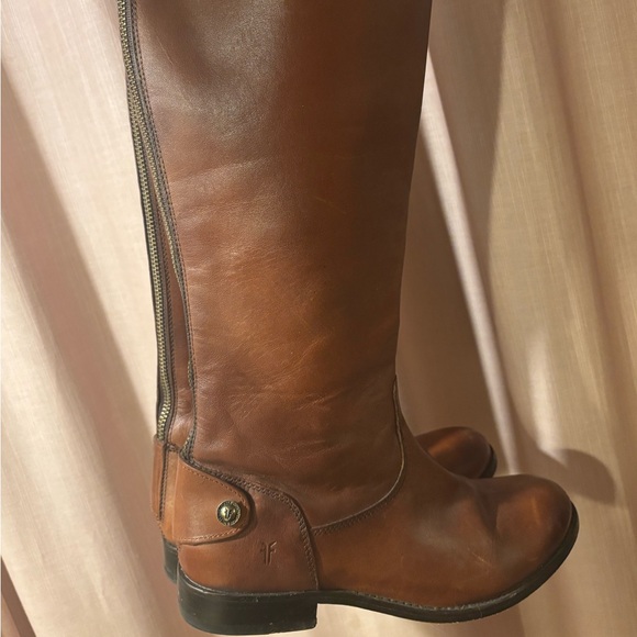 Frye Melissa Back Zip Riding Boots Women’s 6B Cognac Brown Leather Tall - Picture 2 of 6